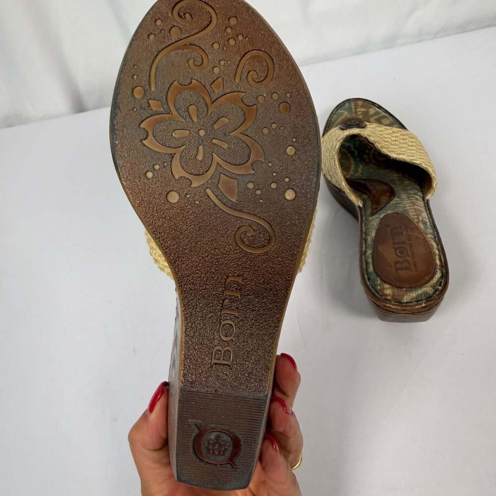 Born W62238 Tweed Raffia Wedge Platform Thong Sandals - Picture 6 of 7
